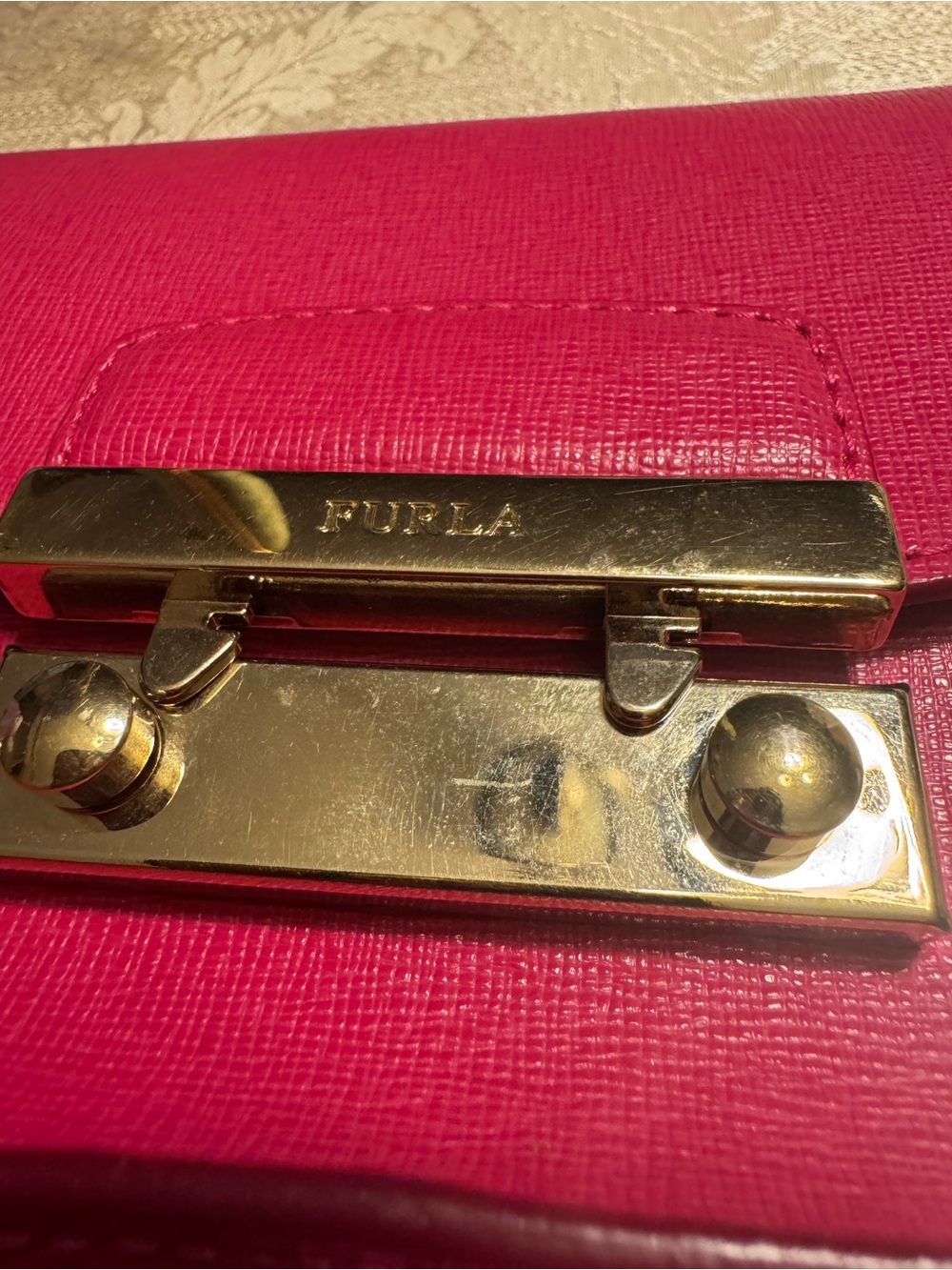 Furla Pink Crossgrain Leather Metropolis Mini Crossbody Bag Gold Chain